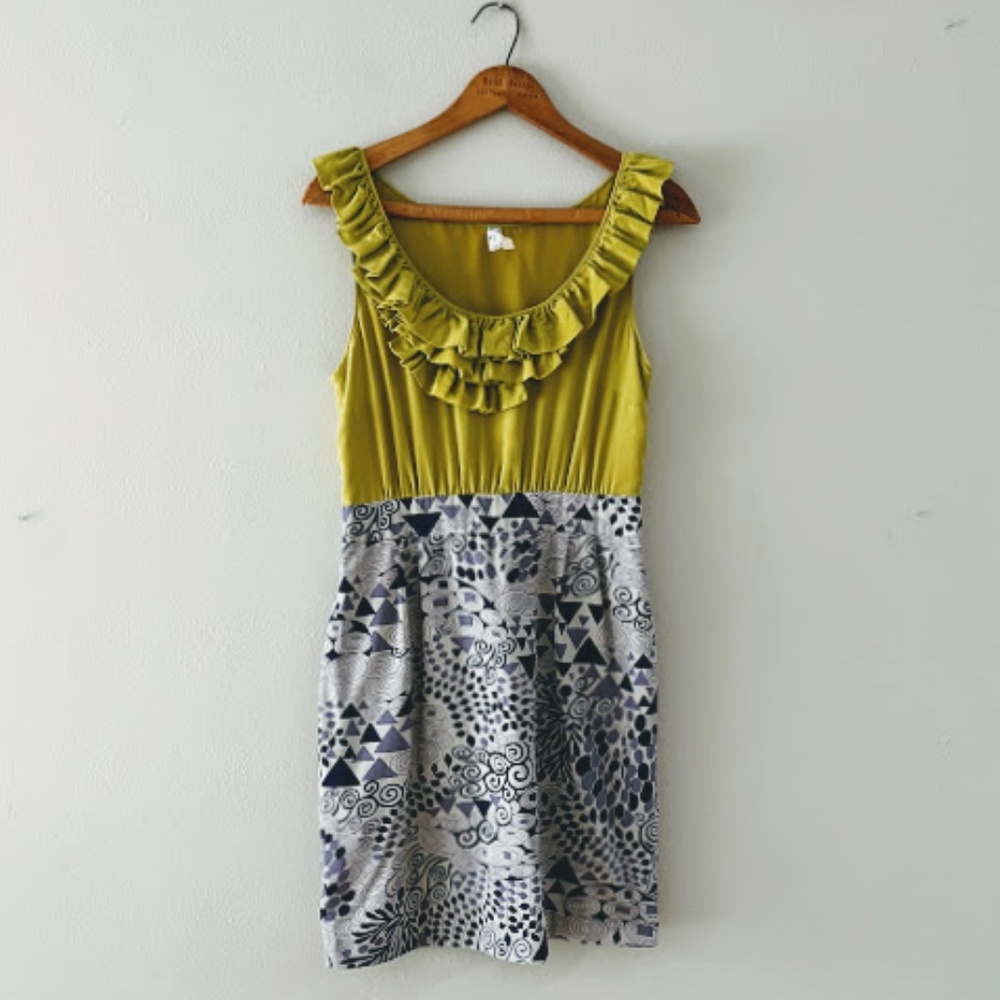 Maeve Seaside Field Colorblock Dress in Green/Purple, Sz 6, EUC